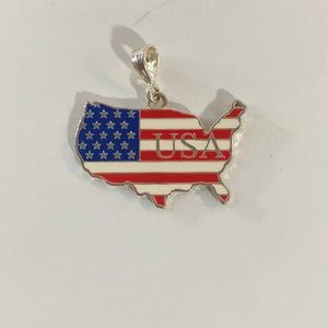925 Silver USA Map and Flag Necklace charm